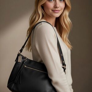 Coach Classic Black Leather Shoulder Bag